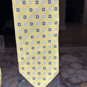 Brooks Brothers Yellow and Blue Geometric Pattern Tie